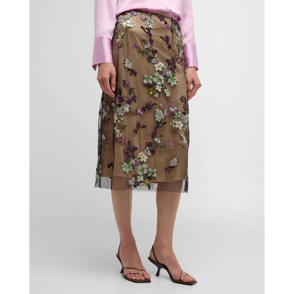 Vince Begonia Skirt Womens‎ 2 Black Sequin Floral Embroidered Midi Pencil Party